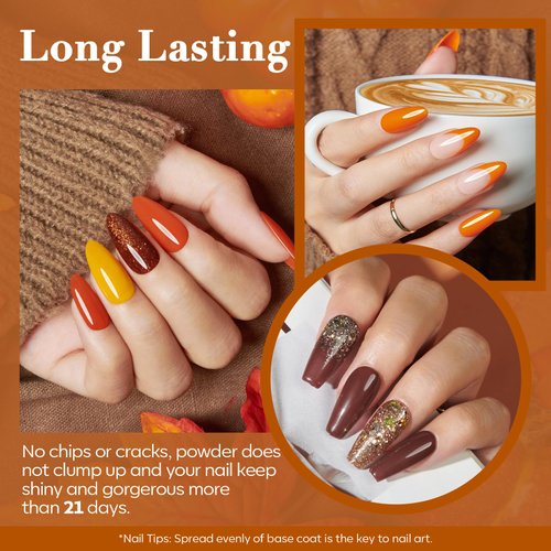 AZUREBEAUTY Dip Powder Nail Kit Starter, Fall Winter Yellow Orange Brown Glitter 12 Pcs 4 Colors Acrylic Dip Powder Liquid Set with Base/Top Coat Activator for French Nail Art Manicure DIY Gift