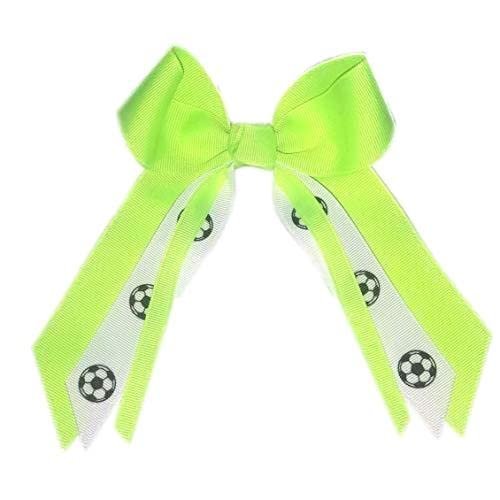 Soccer Small Hair Bow, Made in the USA, White Pony Band, many colors (Neon Lime)
