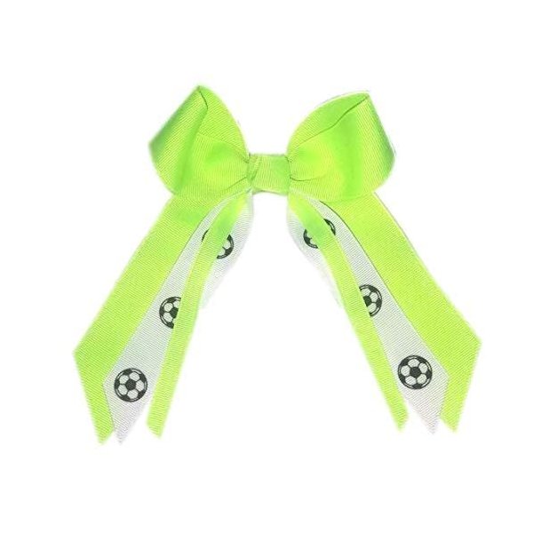 Soccer Small Hair Bow, Made in the USA, White Pony Band, many colors (Neon Lime)