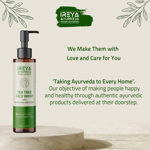Ireya Ayurveda Tea Tree Face Wash 100ml (3.38oz) Made With Neem Extract & Tea Tree oil | Moisturizing Face Wash for men and women, Gentle Daily Face Wash for Soft and Smooth Skin