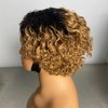 Iianaebeh Short Curly Human Hair Wigs for Black Women, Side Part Wig, Pixie Cut Brazilian Remy Human Hair, Deep Curly None Lace Front Ombre Blonde Wigs (T30)