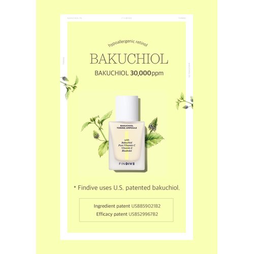 [FINDIVE OFFICIAL] Bakuchiol Toning Ampoule, 3% Bakuchiol, Plan-Based Retinal Alternative, Pure Vitamin C, Pure Vitamin E, Bisabolol, Brightning, Anti Wrinkle Serum, 1.01fl.oz