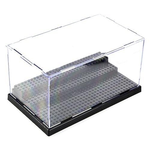Minifigure Display Case for Action Figures Blocks, Dustproof Acrylic Display Box Storage with 3 Movable Steps for Collection Models Minifigures, Bricks Blocks Toys(1 Pack)