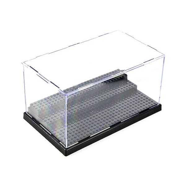 Minifigure Display Case for Action Figures Blocks, Dustproof Acrylic Display Box Storage with 3 Movable Steps for Collection Models Minifigures, Bricks Blocks Toys(1 Pack)