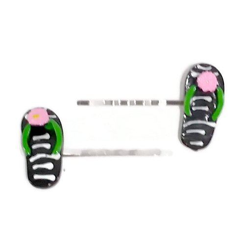 Flip Flop Shoes BLACK Handmade Bobby PIn Hair clips - Set of 2 Handmade