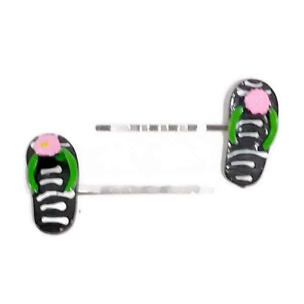 Flip Flop Shoes BLACK Handmade Bobby PIn Hair clips - Set of 2 Handmade