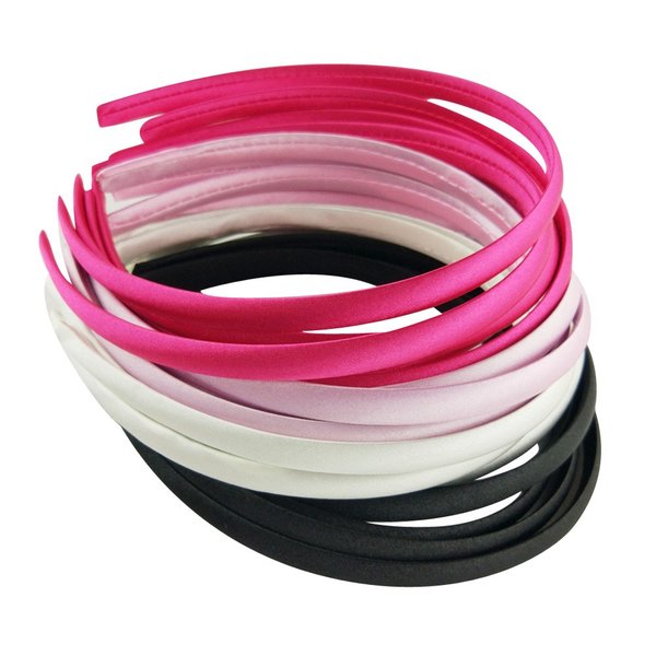 Hixixi 20pcs pack Girls/Women Diy Satin Fabric Ribbon Headbands Width 10mm(5 Black 5 Wihte 5 Pink 5 Rose Color/set)