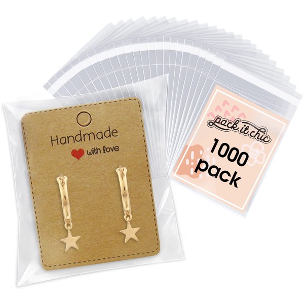 Pack It Chic - 3” X 4” (1000 Pack) Clear Resealable Cello Poly Bags for Jewelry, Cookies, Party Favors - Self Seal