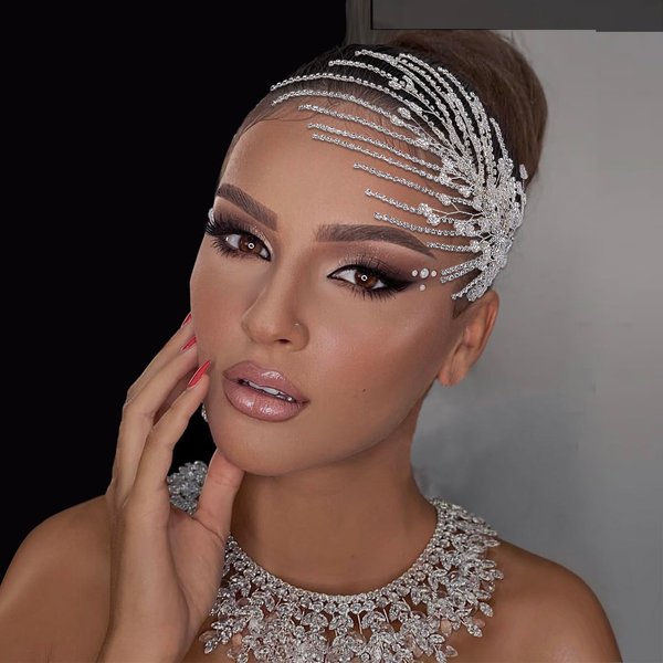 Eiaork Wedding Headband Crystal Bridal Headpiece Rhinestone Hair Accessories for Women Bride and Bridesmaids (188 Silver)