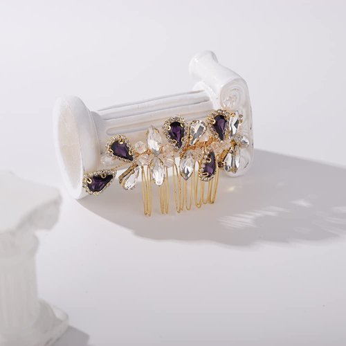 BERYUAN Bridal Hair Comb Rhinestone Teardrop Hair Comb for Bride Wedding Hair Accessory for Bride Bridesmaid Purple GOLD