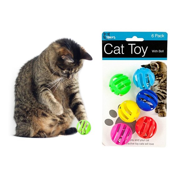 6X Plastic Balls W/Bells Cat Toys Kitten Puppy Chase Round Play Rattle Colorful