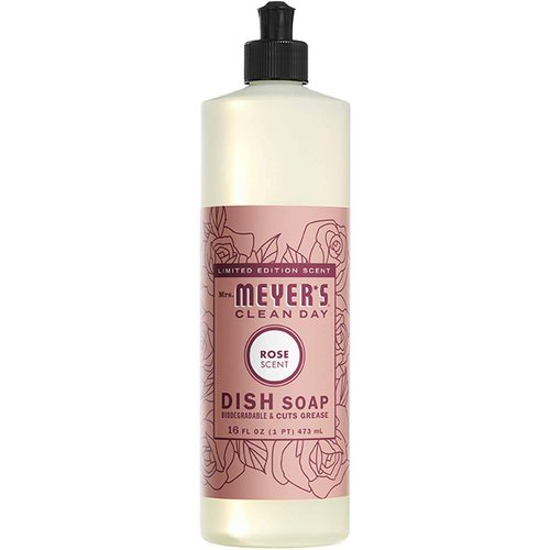 MRS. MEYER'S CLEAN DAY Liquid Dish Soap, Biodegradable Formula, Rose, 16 fl. oz