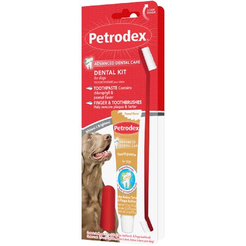 Petrodex Dental Care Kit for Dogs and Puppies, Cleans Teeth and Fights Bad Breath, Reduces Plaque and Tartar Formation, Enzymatic Tooth Brushing Kit, Peanut Flavor, 2.5oz Toothpaste + Toothbrush
