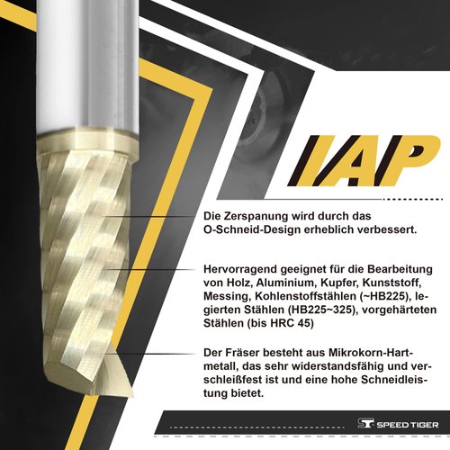 SPEED TIGER Solid Carbide CNC Spiral O Single Flute End Mill - IAP1/4"Diameter 1/4"Shank 2"OVL(1 Piece, 1/4") - for Aluminum, Wood, Plastic, Brass, Copper Cutting – Mill Bits Sets for Professionals