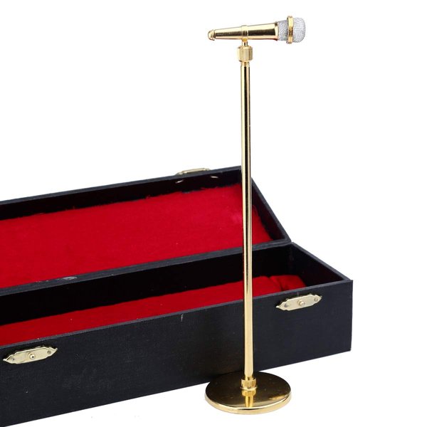 20-29cm Adjustable Miniature Microphone Mini Musical Instrument Mini Replica Model for 1:6 Action Figures Dollhouse Accessories Display Ornaments Home decoration (Gold, (adjustable) 7.87"-11.41")