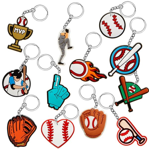 Batiyeer 36 Pack Sports Keychains Sports Ball Key Ball Keychain Bulk for Sports Birthday Party Favors (Baseball)