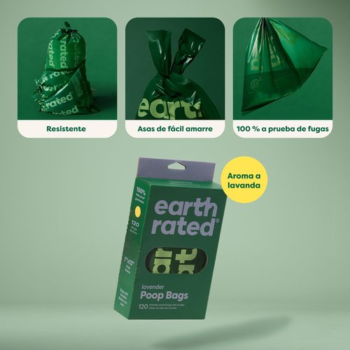 Earth Rated Dog Poop Bags with Handles, Easy Tie and Guaranteed Leakproof, Lavender Scented, 120 Handle Bags