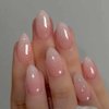 Foccna Pink Press on Nails Short, Luxury Fake Nails Amlond Acrylic False Bling Gradient Nails, Artificial Nails for Women and Girls,24pcs