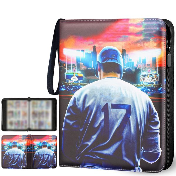 HOMPUS Baseball Card Binder with 50 Removable Sleeves, Trading Card Holder Fits 900 Football Cards, Double-Sided Cards Holder with Zipper 3-Ring Card Album for Sports Baseball Card Sleeves Protectors