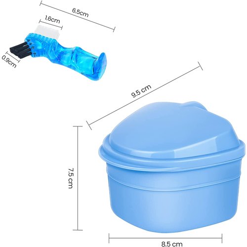 Y-Kelin Denture Retainer Cleaner Kit, Denture Cleaning Case with Denture Brush (Blue)