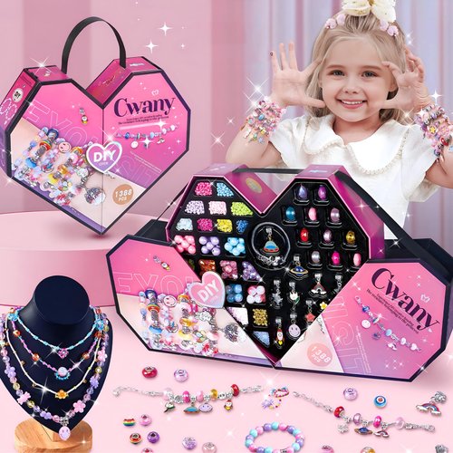 1388pcs Charm Bracelet Making Kit for Girls,Jewelry Making Kit Supplies,DIY Bead Bracelet Girls Toys,Birthday Christmas Craft Gifts Set for Kids Age 4 5 6 7 8 10 11 12 (02 Pink)