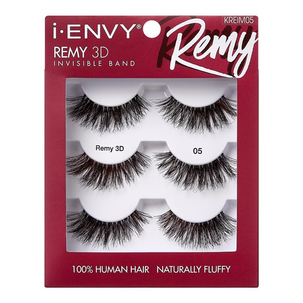 i-ENVY False Lashes, Remy 3D Lashes Value Pack 100% Human Hair Natural Fluffy Wispy Invisible Band Seamless Look Reusable Eyelashes (05)