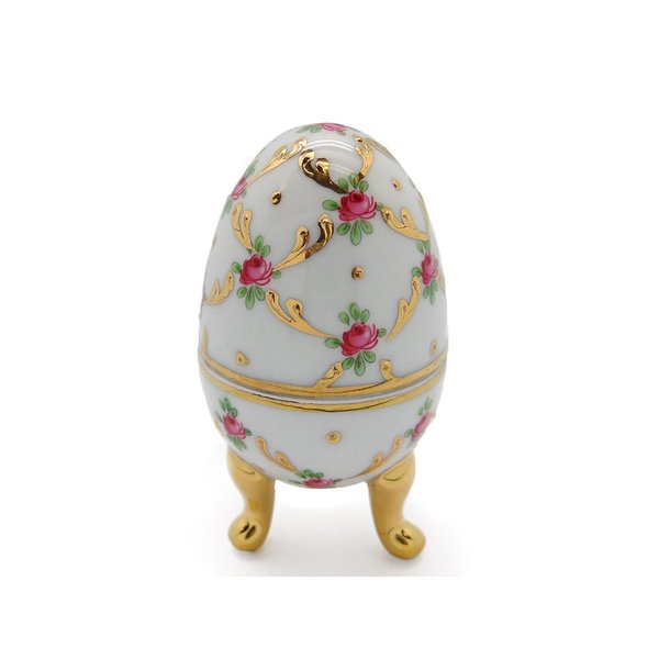 Essence of Europe Gifts Classic Victorian Themed Desert Rose Ceramic Vintage 1.75" Egg-Shaped Jewelry Box | GermanGiftOutlet