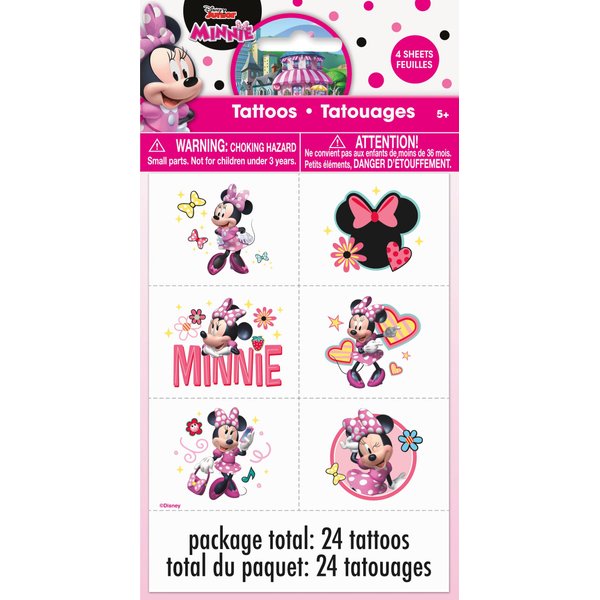 Minnie Mouse Party Temporary Tattoos | Assorted Designs | 24 Pcs