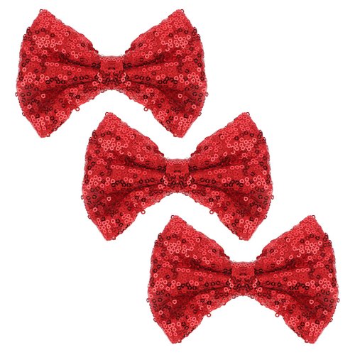 COMNICO Glitter Bow Hairpin, 3Pcs Sequins Hair Clip Fashion Bow Hairpin Red Sequins Sparkly Lace Mesh Alligator Ponytail Holder Valentines Day Easter Party School Accessories for Girls and Women