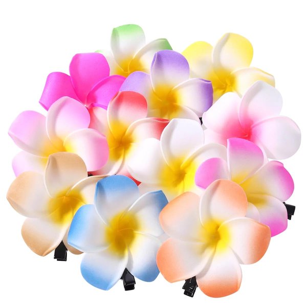 10 Pcs Colorful Hawaii Plumeria Flower Clips Hawaiian Flower Hair Barrettes Beach Party Hair Clips Artificial Tropical Flower Hairpins for Wedding 7cm，Clips and Barrettes，Hair Clips