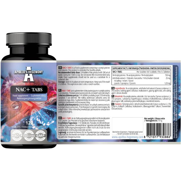 APOLLO'S HEGEMONY NAC+ 150 mg - N-Acetyl L-Cysteine and Artichoke Extract, 120 Vegan Tablets, 480 Portion, Amino Acid Dietary Supplement, Supports Detox and Liver Health