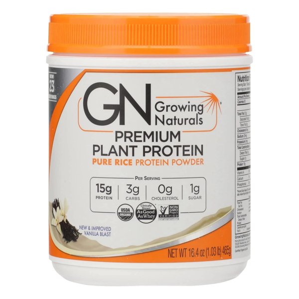 Growing Naturals Rice Protein Isolate Powder, Vanilla Blast, 465-Gram