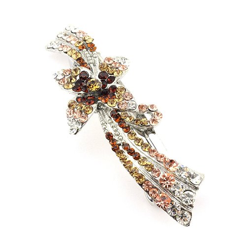 Women's Rhinestone Metal Hair Barrette Clip Hair Pin Antique Silver IMB2052, Brown