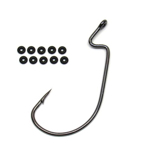 Harmony Fishing Company Razor Series (10 Pack) EWG Offset Worm Hooks with Bait Pegs (3/0)