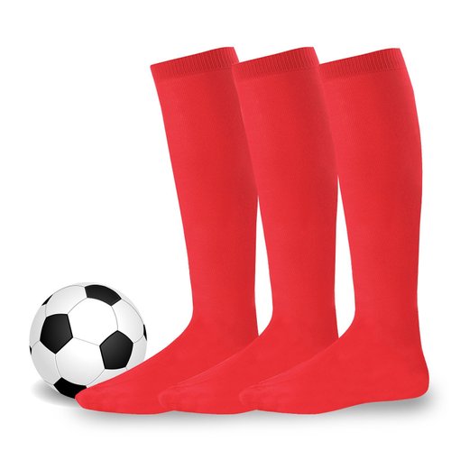 Sports Socks for Junior Teens Girls Boys Over the Calf Knee High Socks 3-Pairs (Junior (7-9), Red)