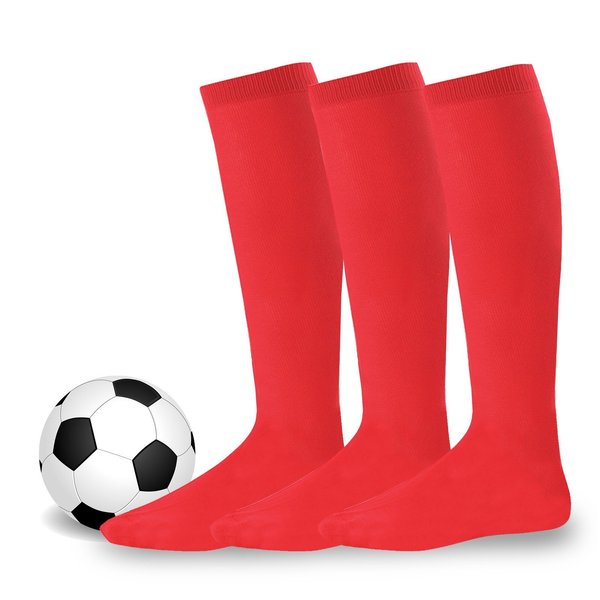 Sports Socks for Junior Teens Girls Boys Over the Calf Knee High Socks 3-Pairs (Junior (7-9), Red)