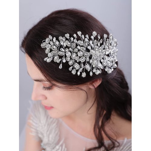 JWICOS Bride Wedding Hair Comb Silver Crystal Headpieces Bridal Hair Clip Side Comb Wedding Hair Accessories for Women and Girls (Silver)