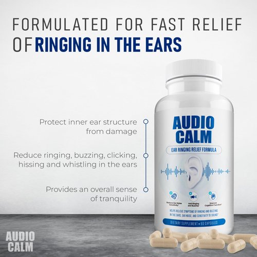 Audio Calm - Tinnitus Relief for Ringing Ears - Ear Health Vitamins - Natural Stop Tinnitus Relief Solution - Rapid Ear Ringing Relief, Buzzing, Clicking and Reduce Ear Noise | 60 Capsules (1)