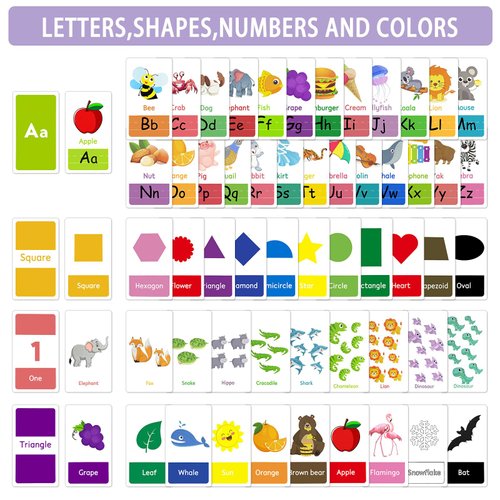 Flash Cards for Toddler 1-3 Alphabet Flash Cards, Set of 58 Letters Colors Shapes Numbers Flash Cards Toddler Flash Cards for Learning Toy Educational Gifts for Kids