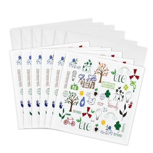 3dRose Greeting Cards - Cute Eco-Friendly Earth Day Environment Doodles Environmentalist Design - 6 Pack - Floral and Nature Designs