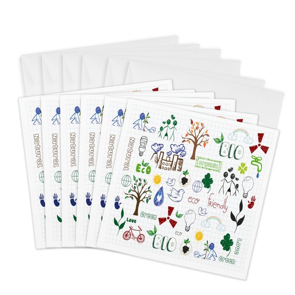3dRose Greeting Cards - Cute Eco-Friendly Earth Day Environment Doodles Environmentalist Design - 6 Pack - Floral and Nature Designs