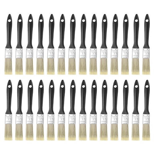 HARFINGTON 28pcs Flat Paint Brush 1" Reusable Plastic Grip Metal Ferrule Synthetic Bristle Paintbrushes for Wall Cabinet Decks Fences Interior Exterior Painting