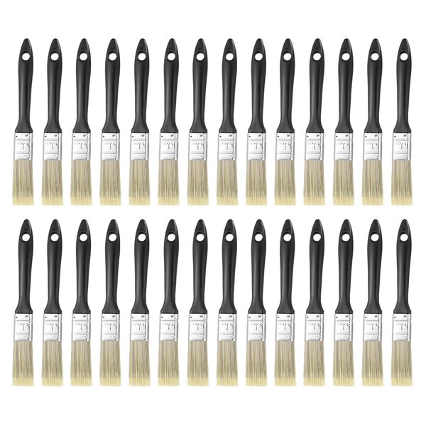 HARFINGTON 28pcs Flat Paint Brush 1" Reusable Plastic Grip Metal Ferrule Synthetic Bristle Paintbrushes for Wall Cabinet Decks Fences Interior Exterior Painting