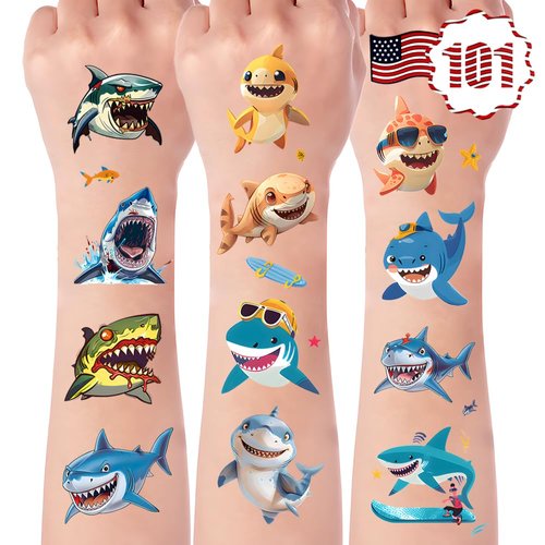 101+ Shark Temporary Tattoos – Waterproof Fake Tattoos for Kids, Girls, Boys, Teens & Adults – Ideal for Birthday Parties & Decorations