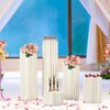 DONNGYZ Foldable Paper Columns 5 Pcs Display Pedestals, Cream White Wedding Centerpieces Display, Cylinder Flower Stand, Paper Roman Pillar for Engagement Birthday Party Decoration - S+M+L+XL+XXL