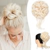 Qunlinta Messy Bun Hair Piece, Long Wavy Tousled Updo Hair Bun Extensions Wavy Hair Wrap Ponytail Hairpieces Hair Scrunchies with Elastic Hair Band for Women Girls -Bleach Blonde