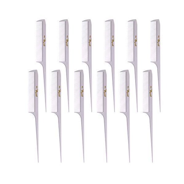 Krest Cleopatra 8-1/2 inch Rattail Combs Extra Fine Tooth. Rat Tail Comb Model #441. Color White. 1 Dozen.