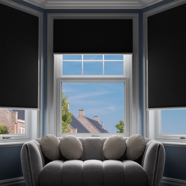 G-WACK Blackout Curtains, No Drill Blinds for Indoor Windows with Magnetic Snaps,100% Blackout Roller Shades, Heat-Insulated Black out Blinds & Window Shades Cover for Various Scenes (26" x 60",Black)