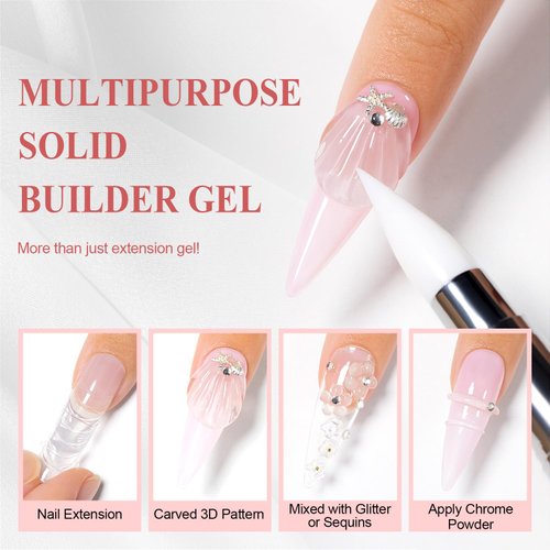 RARJSM Solid Builder Gel,Clear Solid Building Gel Nail Extension Gel Extensional Gel Carving Gel Non-sticky Hand for Nail Strengthen 3D Sculpture Gel for Nail Art Design for Home Salon UV Cured 15g