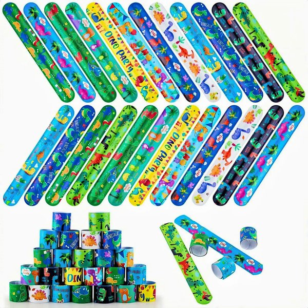 hexiaoxiao 48 Pcs Slap Bracelets for Kids Dinosaur Snap Bracelets Bulk Bracelet for Boys Party Supplies Favors Classroom Prizes Exchanging Gifts Christmas Easter Thanksgiving Holiday Gifts